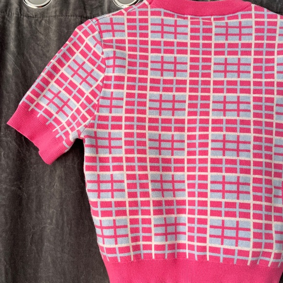 Listicle Pink and White Plaid Knit Top - Picture 7 of 8